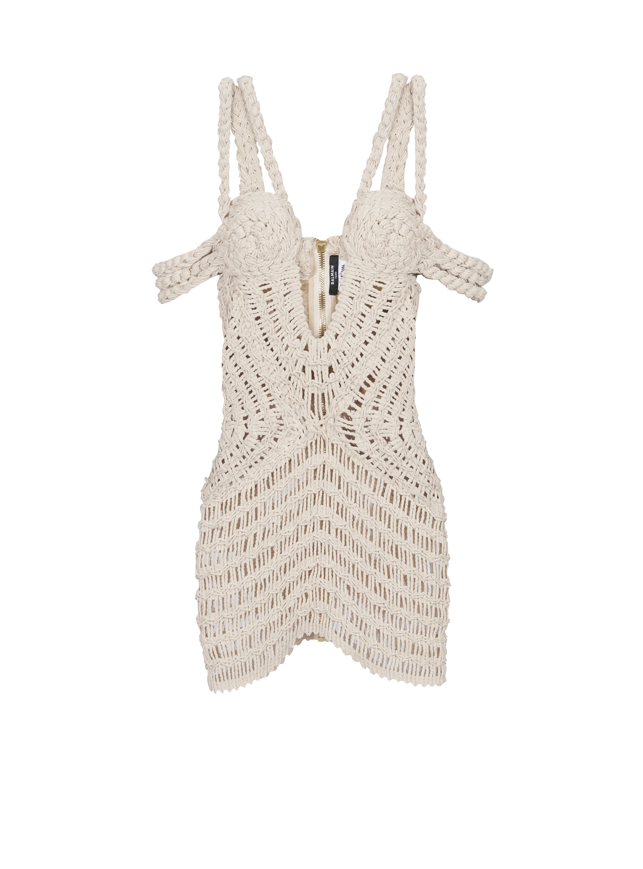 BALMAIN  Robe courte en macramé ajouré - Beige