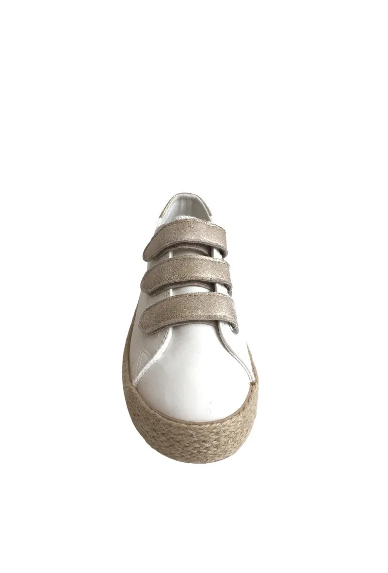 Baskets à Scratch doré avec semelle en corde, Blanc
