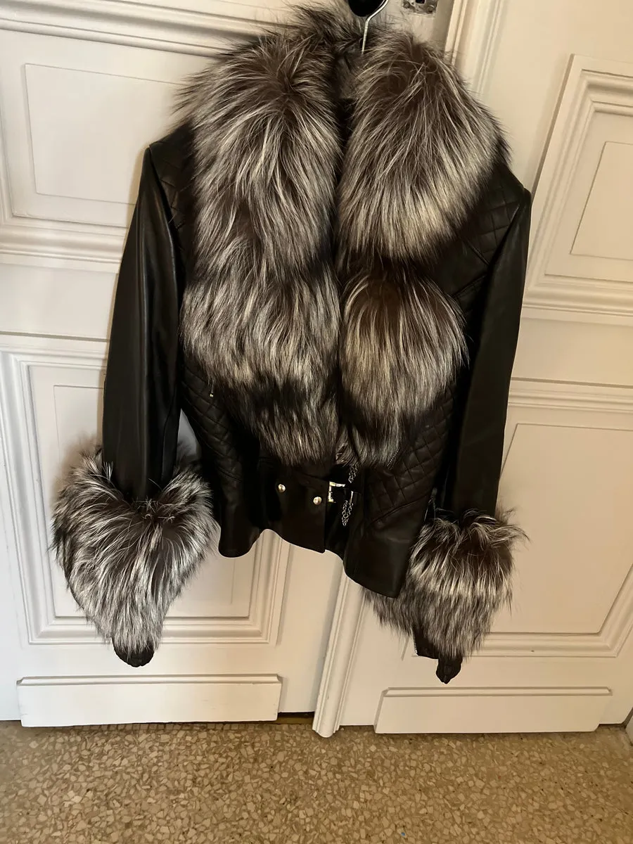 Blouson en cuir et fourrure