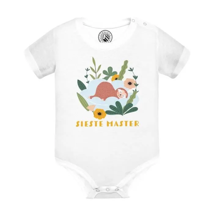 Body Bébé Manche Courte Blanc Paresseux Sieste Master Dessin Illustration
