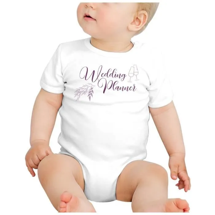 Body Bébé Manche Courte Blanc Wedding Planner Calligraphie Mariage Noces Fiancée