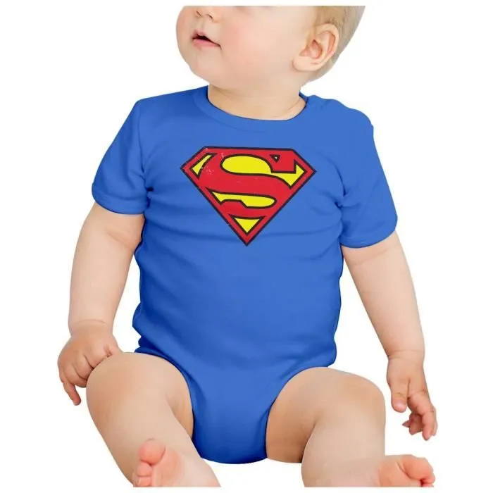 Body Bébé Manche Courte Bleu Superman Super Héros BD Film Geek