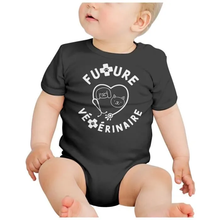 Body Bébé Manche Courte Noir Future Vétérinaire Métier Santé Animaux