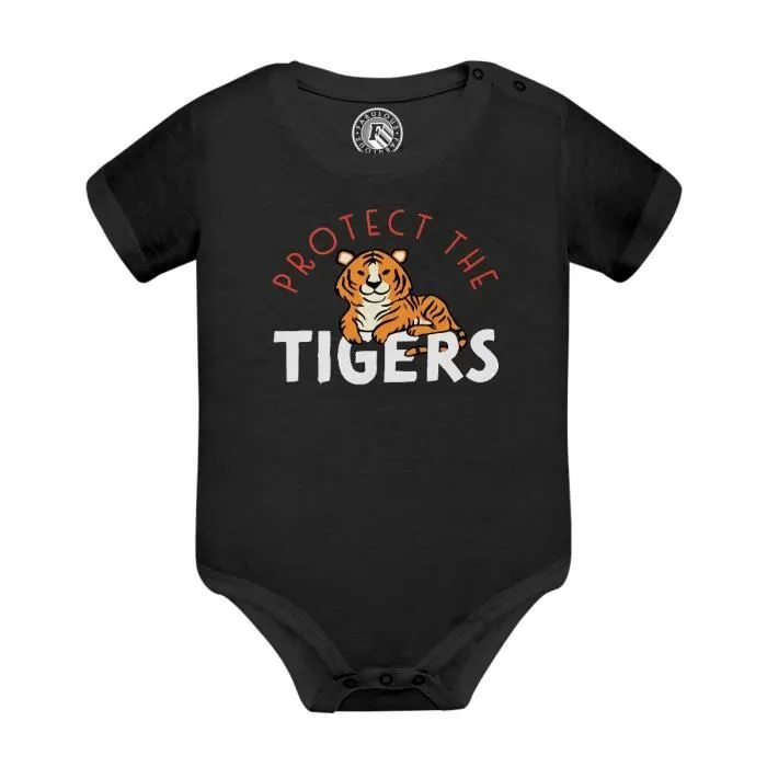 Body Bébé Manche Courte Noir Protect the Tigers Animaux Tigres Nature