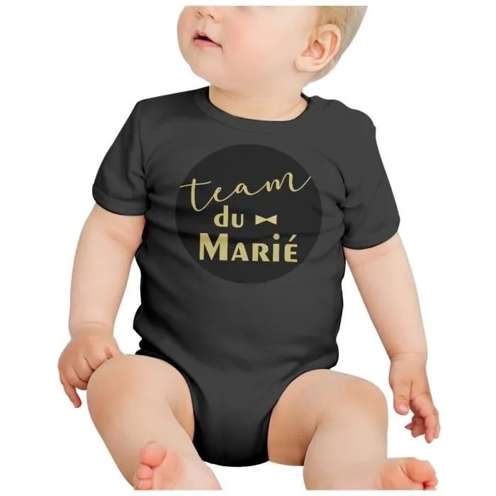Body Bébé Manche Courte Noir Team du Marié Chic Mariage Marié Gentleman Art Déco