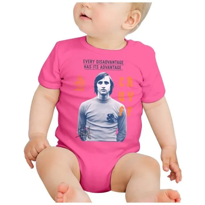 Body Bébé Manche Courte Rose Johan Cruyff Vintage Footballeur Foot Star