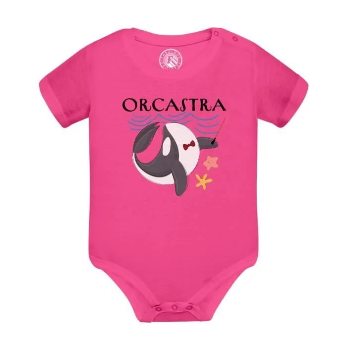 Body Bébé Manche Courte Rose Orcastra Orchestre Animaux Orque Mer Dessin Enfant