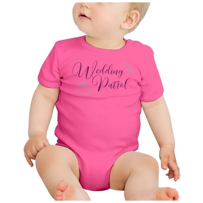 Body Bébé Manche Courte Rose Wedding Patrol Calligraphie Mariage Noces Fiancée