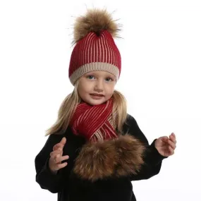 Bonnet enfant avec écharpe et pompons