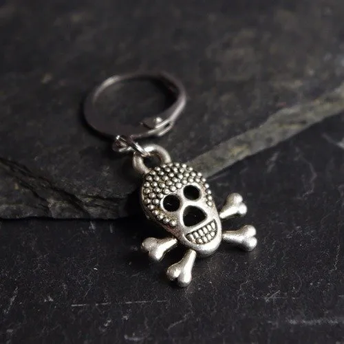 Boucle d'oreille homme tête de mort pirate crochet en acier inoxydable