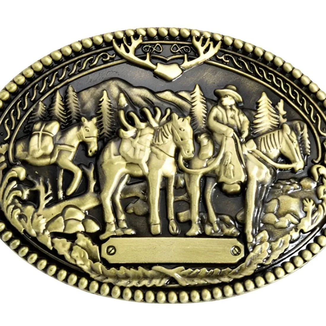Boucle de ceinture Western, cowboy avec chevaux, modèle Cletus