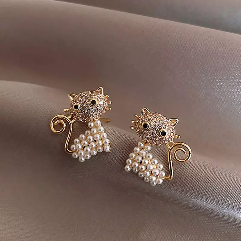 Boucles pour oreilles chat et perles