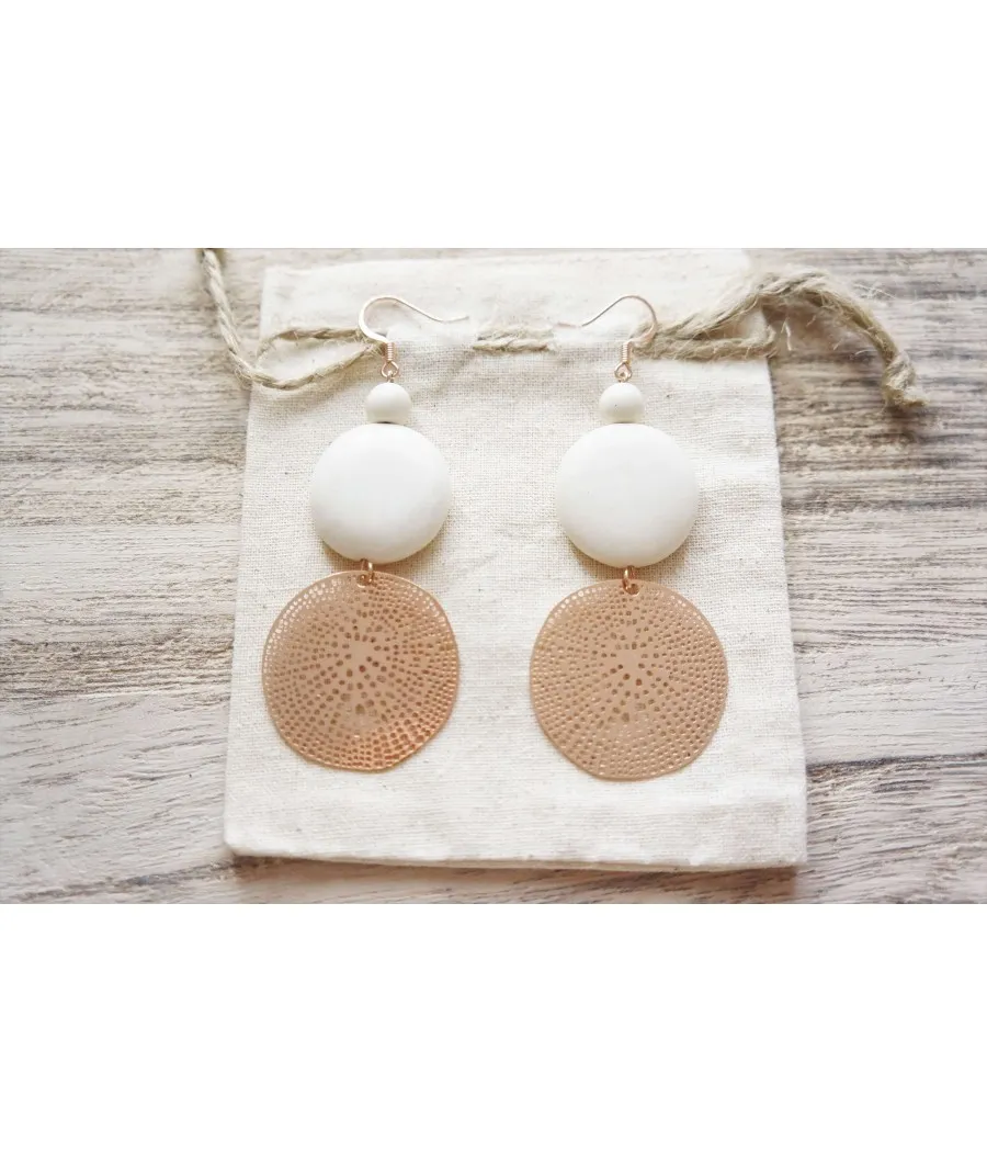 BOUCLES XL METAL FILIGRANE ROSE ET BOIS DE COCO BLANC