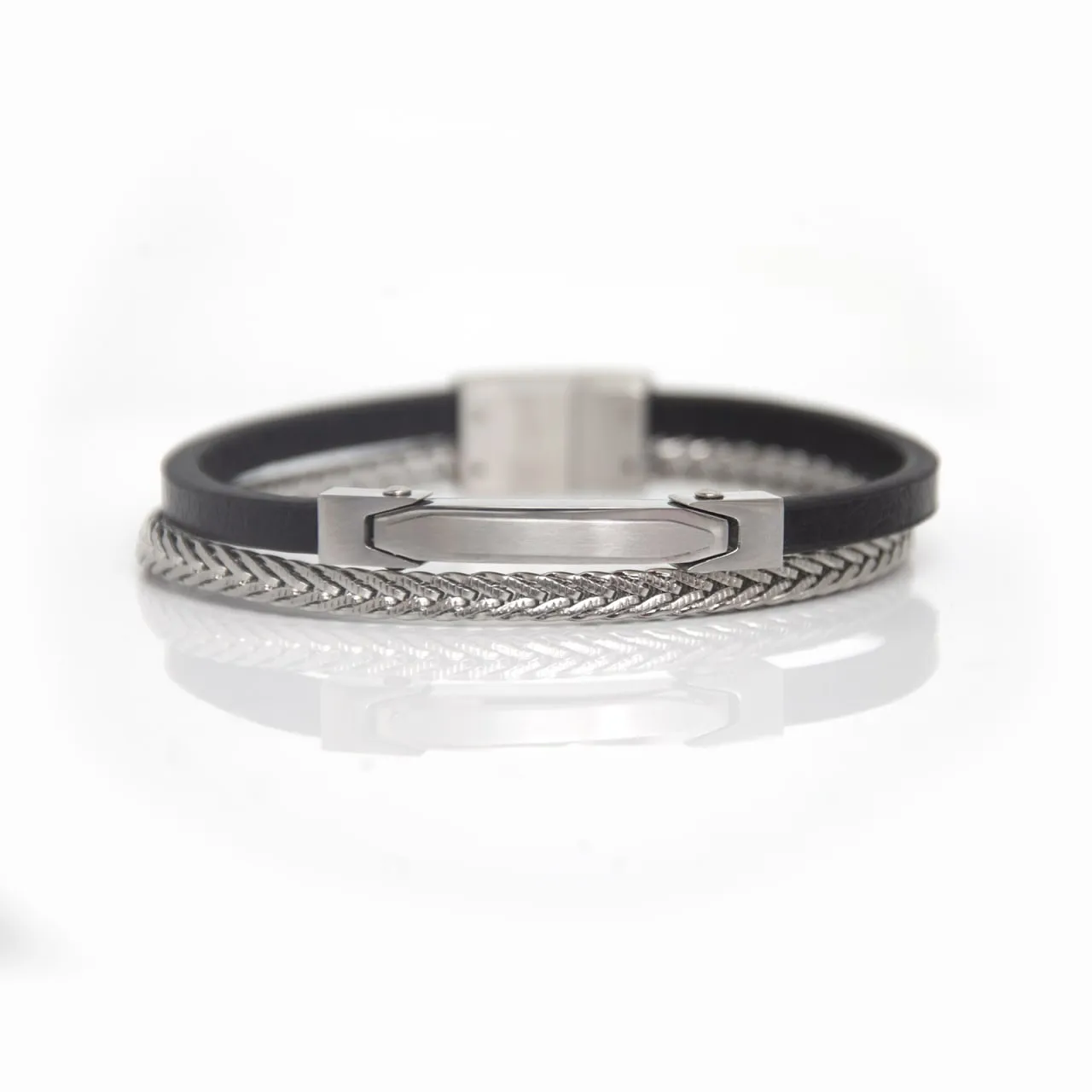 Bracelet Cuir et Tressé Argenté