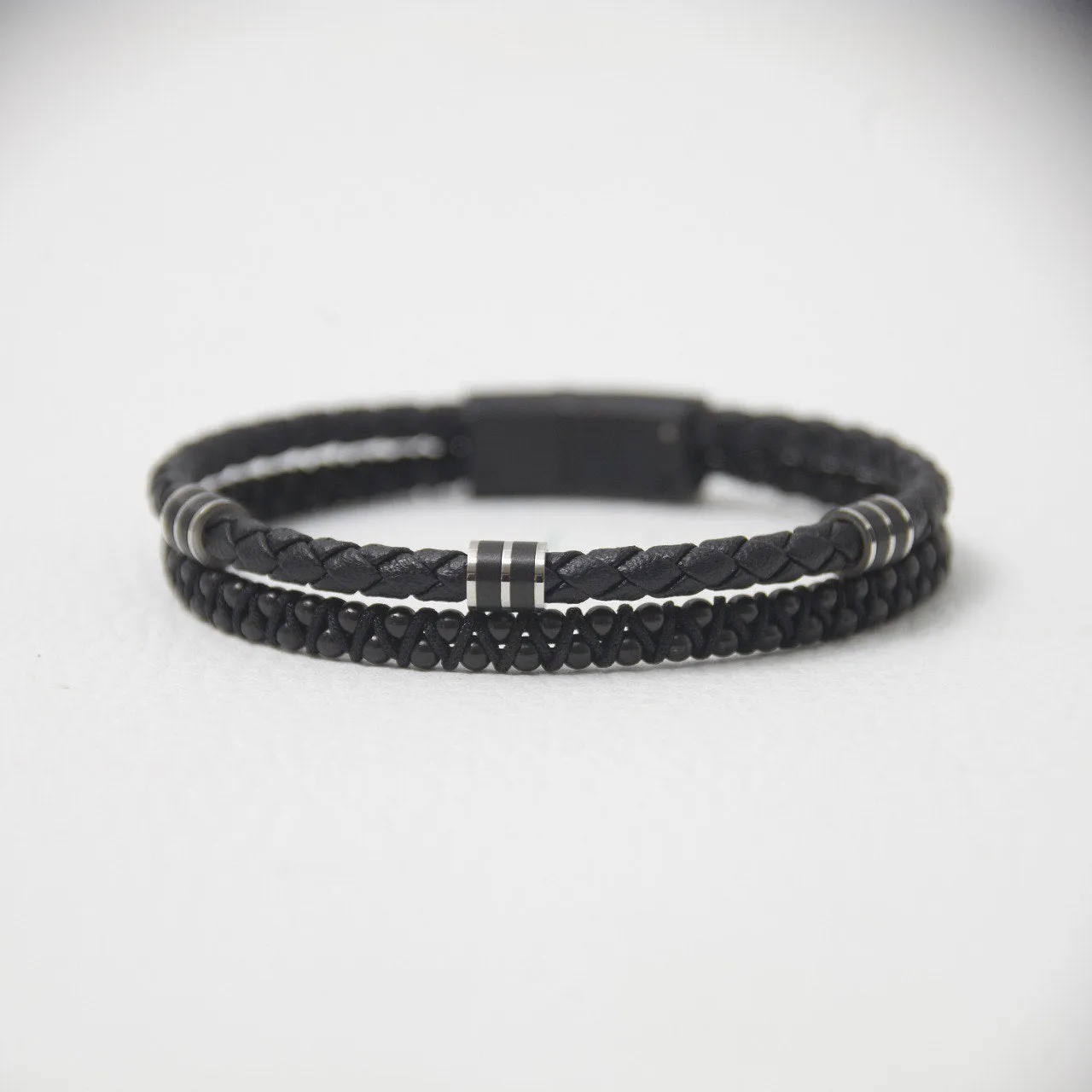 Bracelet Cuir Tressé Noir