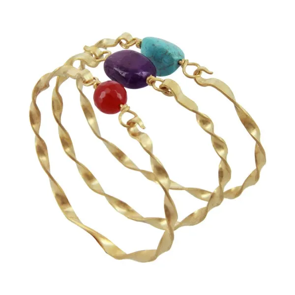 Bracelet doré tressé avec pierre semi-précieuse