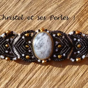 Bracelet macramé et agate dendritique sertie