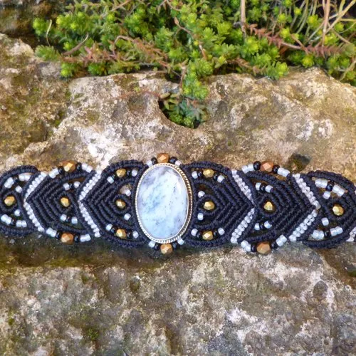 Bracelet macramé et agate dendritique sertie