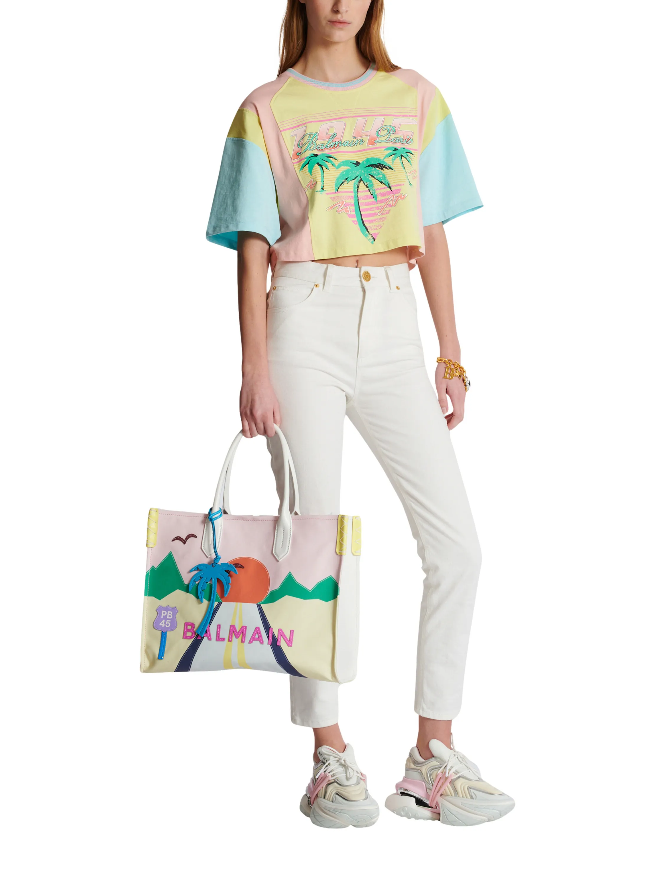 CABAS B-ARMY SHOPPER MEDIUM EN TOILE ET PATCHWORK DE CUIR POSTCARD - BALMAIN pour FEMME | Printemps