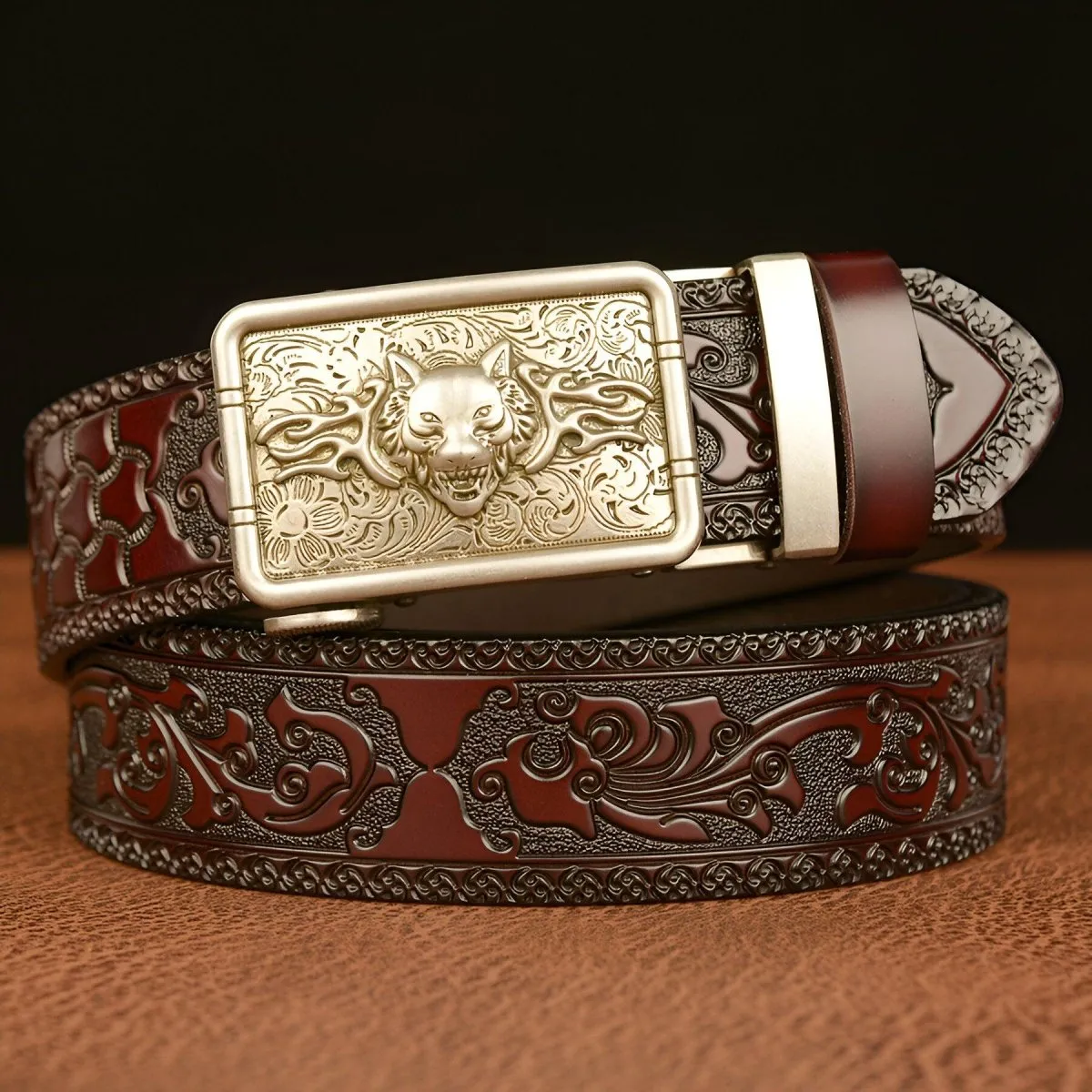 Ceinture Esprit Animal à motif tête de loup enragé, modèle Josh