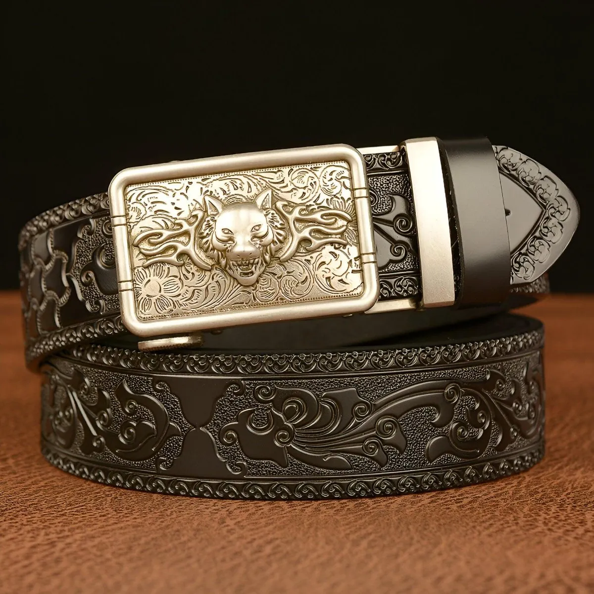 Ceinture Esprit Animal à motif tête de loup enragé, modèle Josh