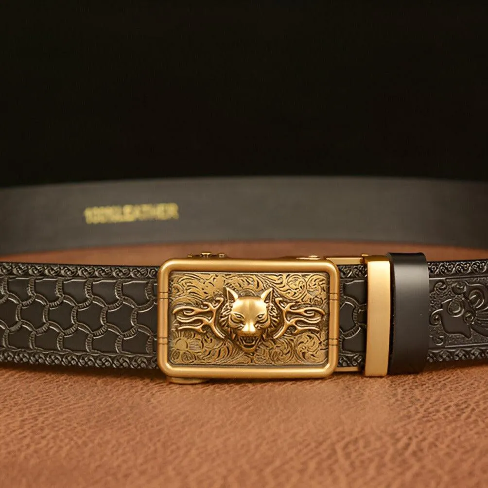 Ceinture Esprit Animal à motif tête de loup enragé, modèle Josh