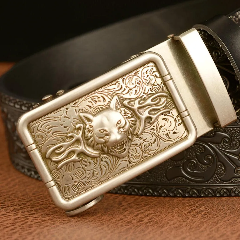 Ceinture Esprit Animal à motif tête de loup enragé, modèle Josh