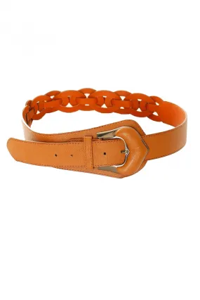 Ceinture tressée Camel asymétrique à boucle argentée. BG-0517