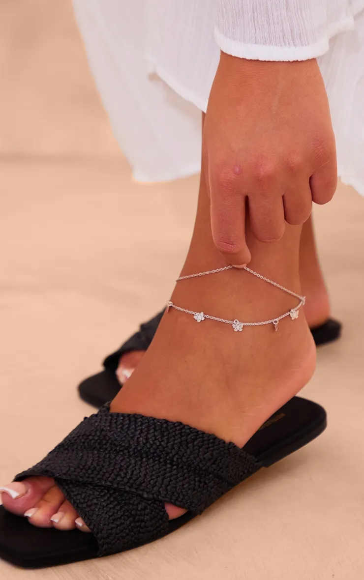 Chaîne de cheville argentée à papillons