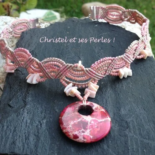Collier macramé ras cou donut sea sediment rose