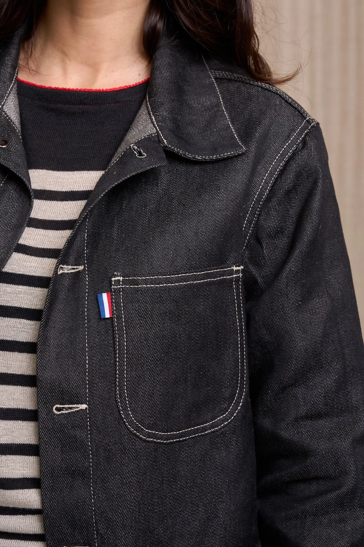 Corensi noire - Veste en jeans Femme - 100% Lin, Fabriquée en France