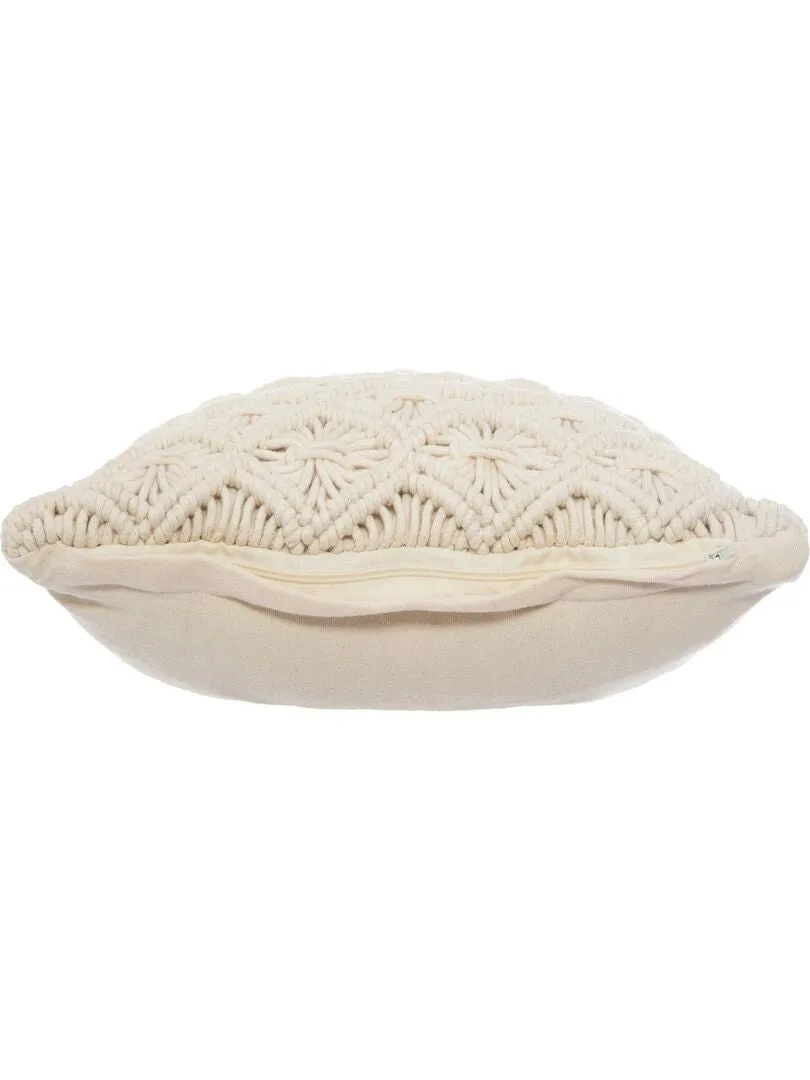 Coussin déhoussable en macramé - Ecru