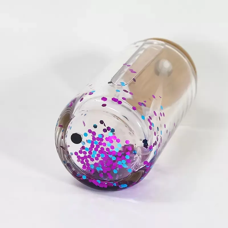 Entrepôt Local Américain 16 Oz Gobelets En Verre Globe De Neige À Double Paroi Avec Couvercle En Bambou Verres À Sublimation Cou