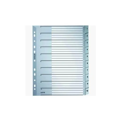 Intercalaires en plastique numériques A4 large 1-10 Gris