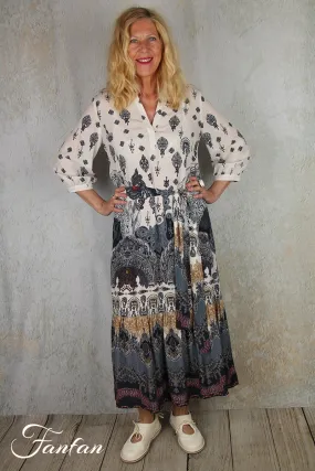 IVKO robe à encolure 231641 motif filigrane blanc