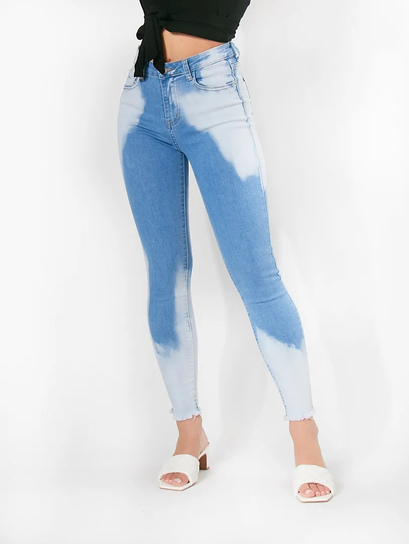 Jean bleu bicolore delavé 5 poches
