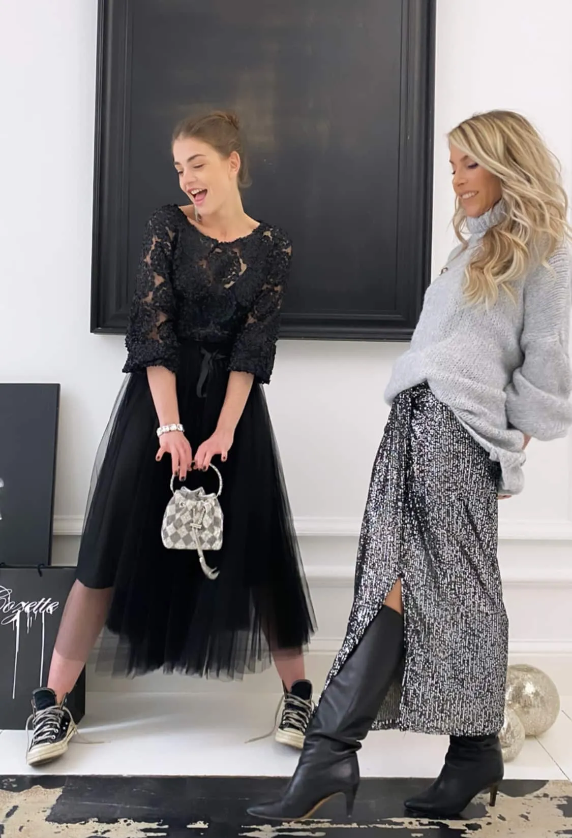 Jupe argentée longue à sequins