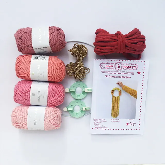 Kit attrape rêves pompons Framboise - Henry & Henriette