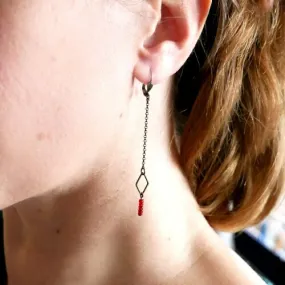 Longues boucles d'oreilles pendantes losange en bronze vieilli minimalistes