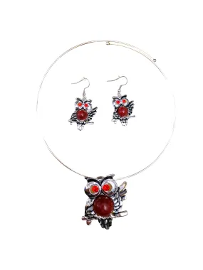 Parure Collier + boucles fantaisie motif hibou COB08-42 (x6)