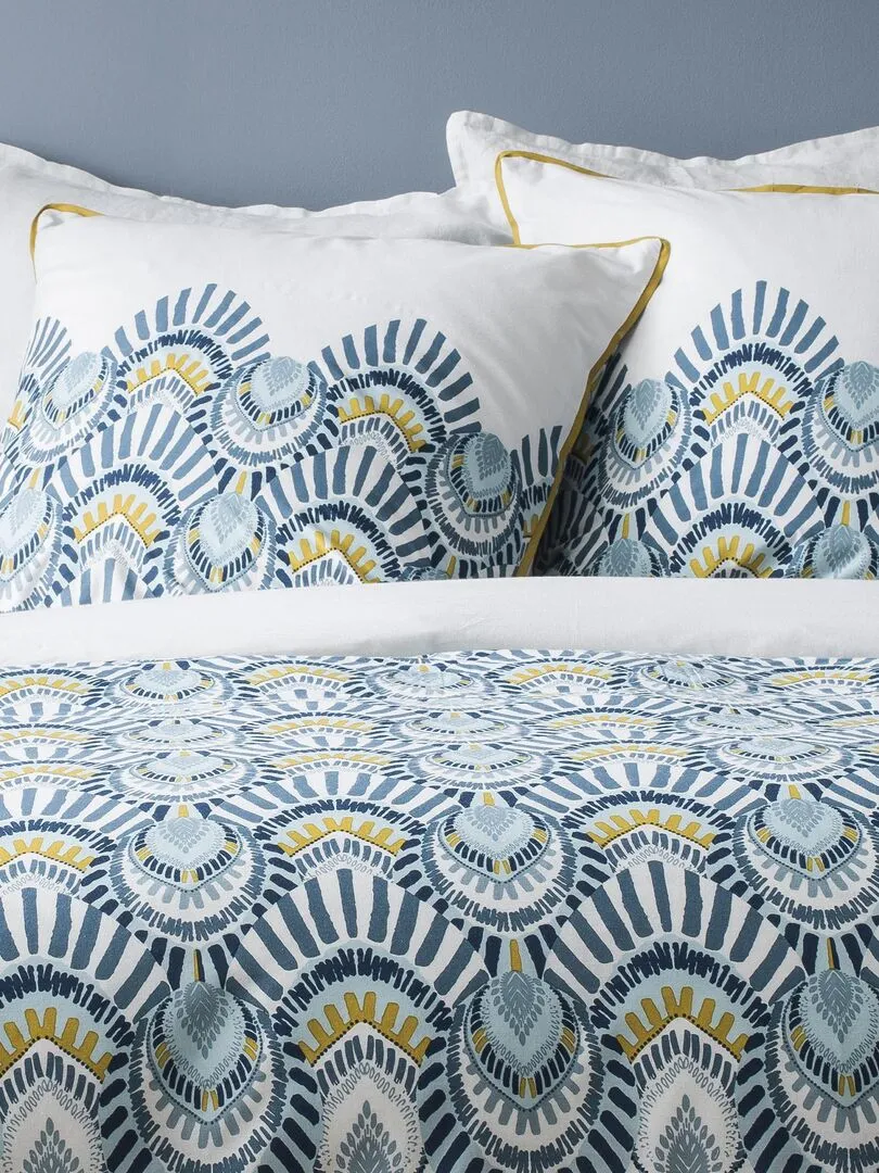 Parure de lit imprimée 100% coton, OCELLUS - Blanc