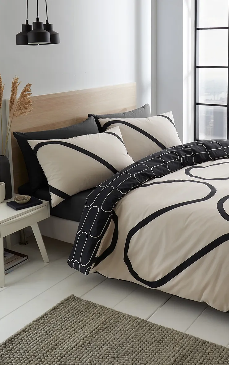 Parure de lit king size à lignes courbées géométriques