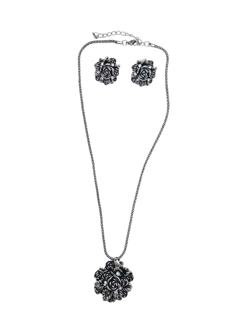 Parure fresque rose Collier Boucles d'oreilles