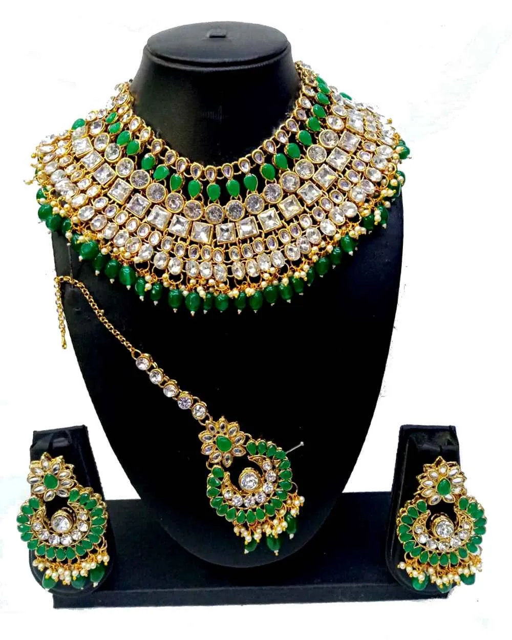 Parure Mariage Verte et Blanche Sanchana