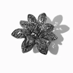 Pince à cheveux florale en filigrane décorée strass couleur hématite