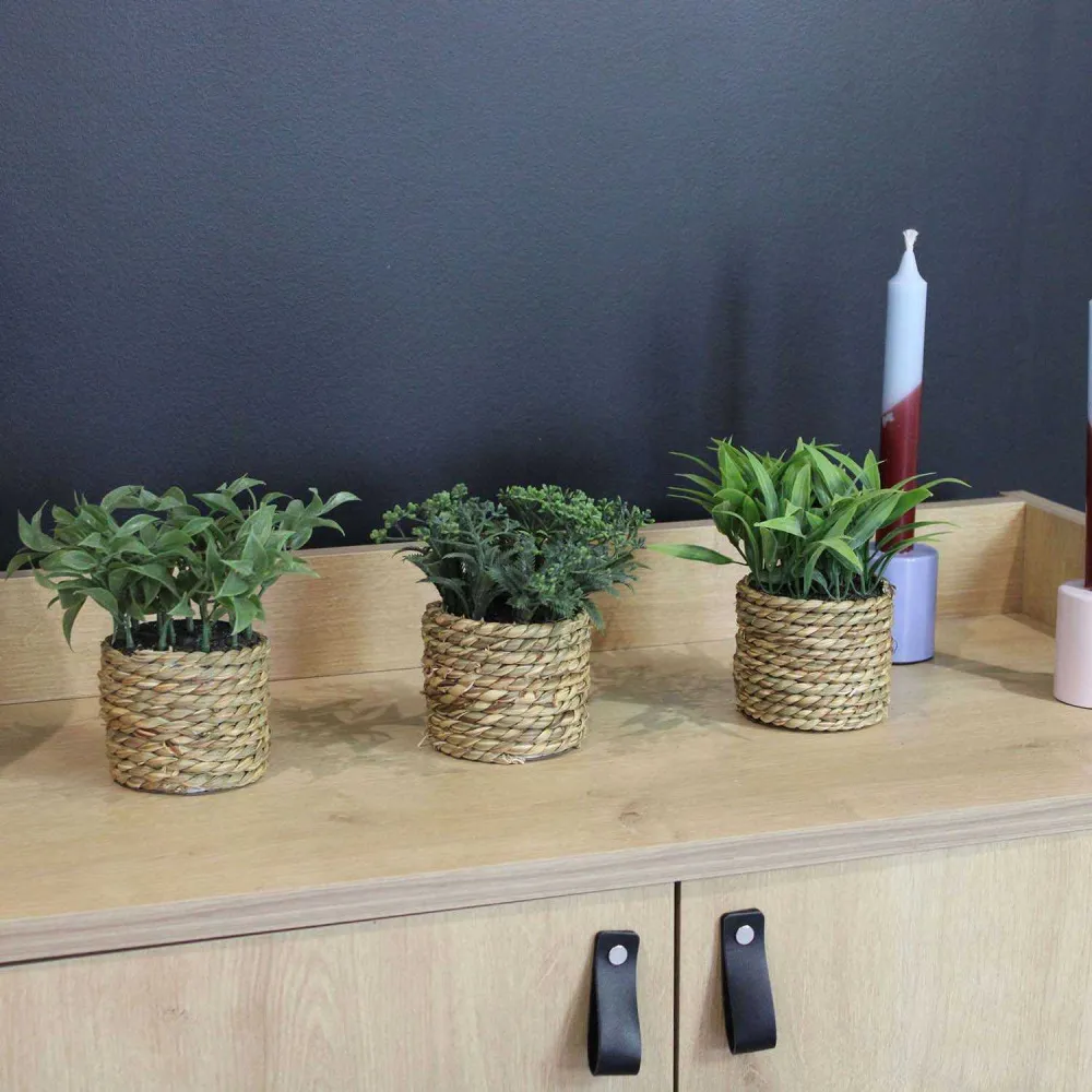 Plante artificielle avec pot tressé (lot de 3)