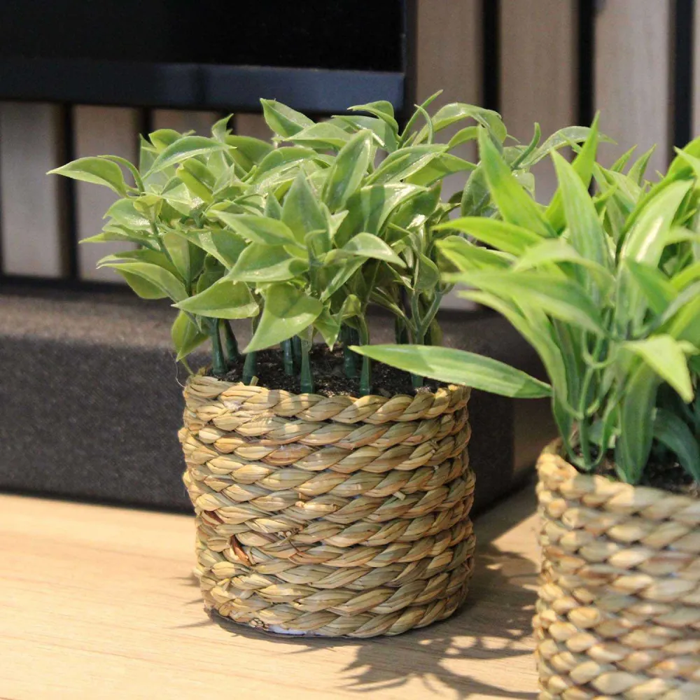 Plante artificielle avec pot tressé (lot de 3)