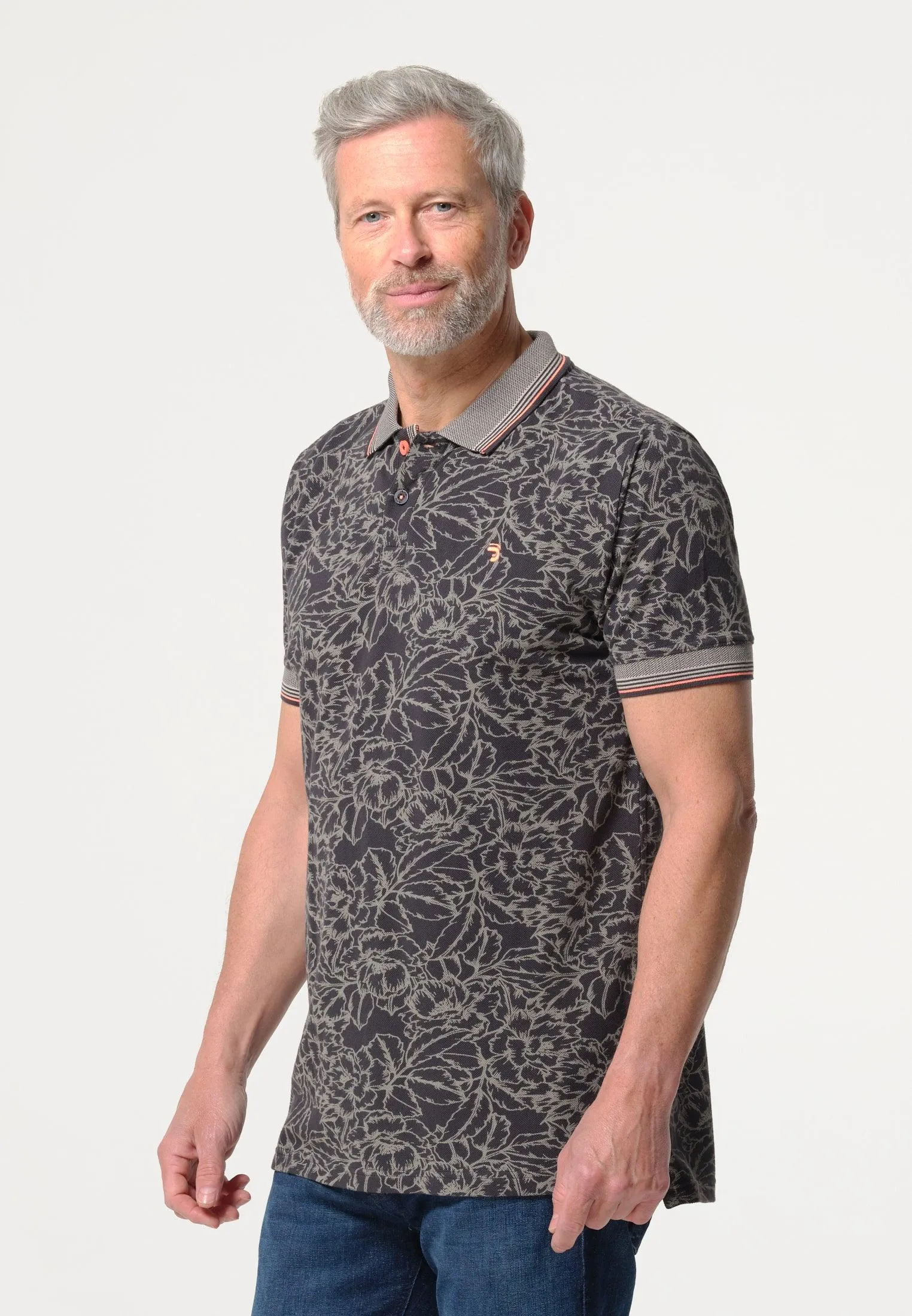 Polo homme fleurs en filigrane