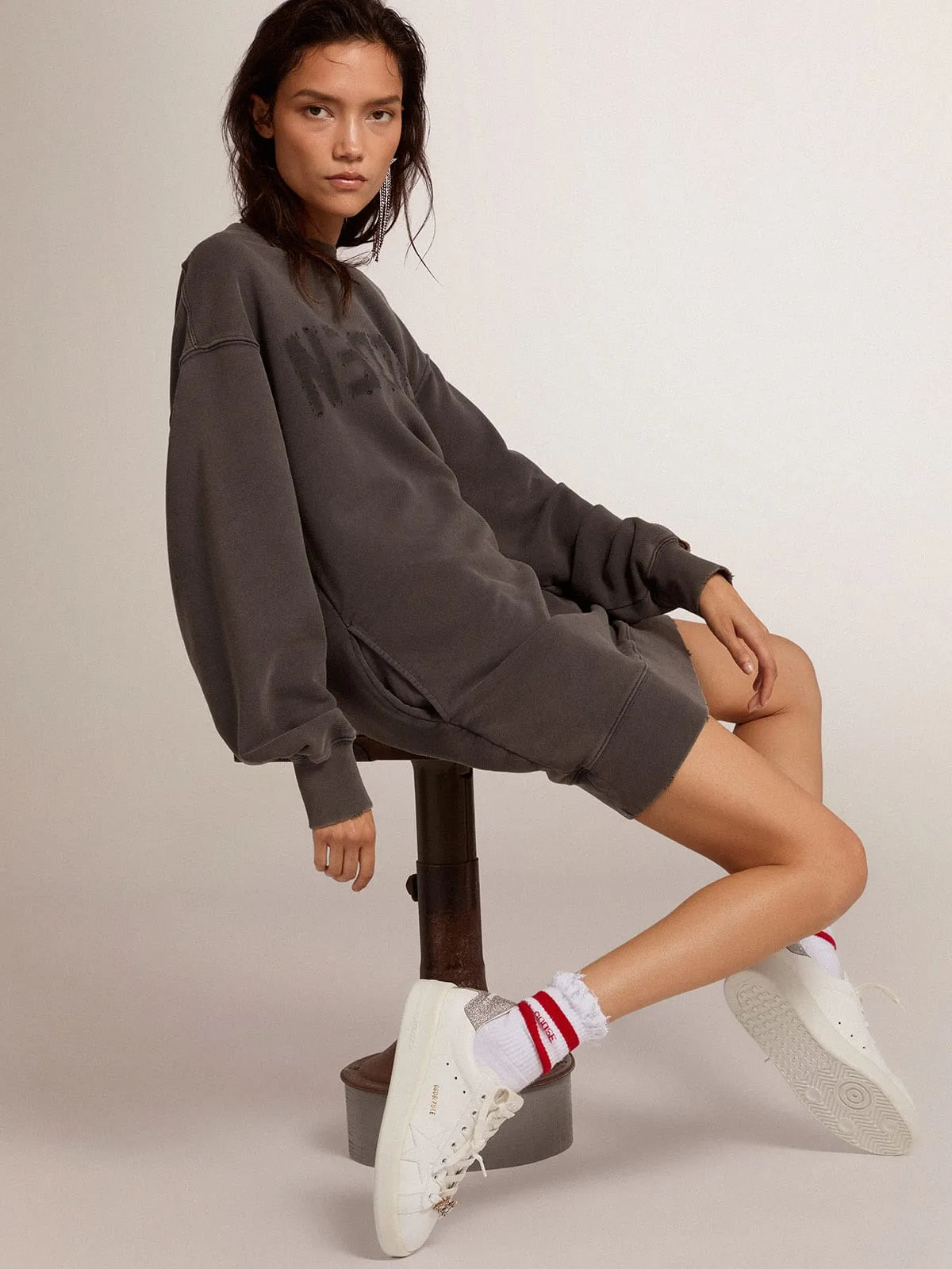Purestar en cuir blanc avec contrefort en cristaux Swarovski argentés | Golden Goose