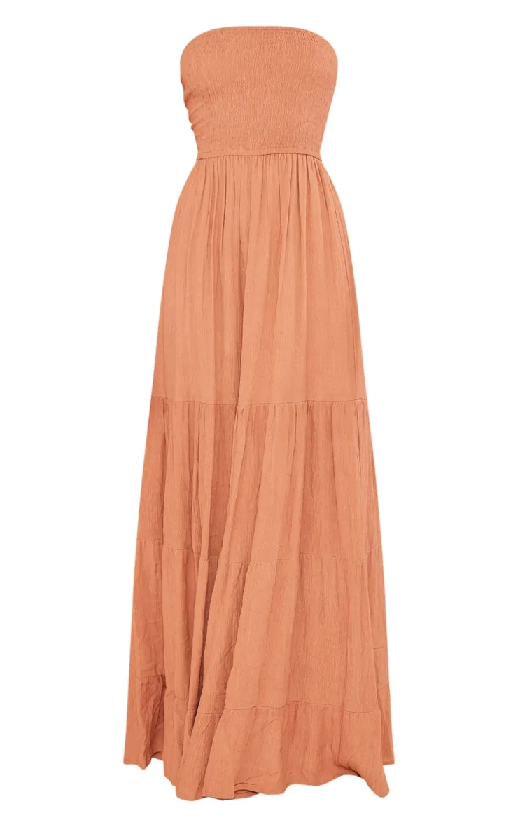 Robe bustier longue texturée froncée argile fluide à superpositions